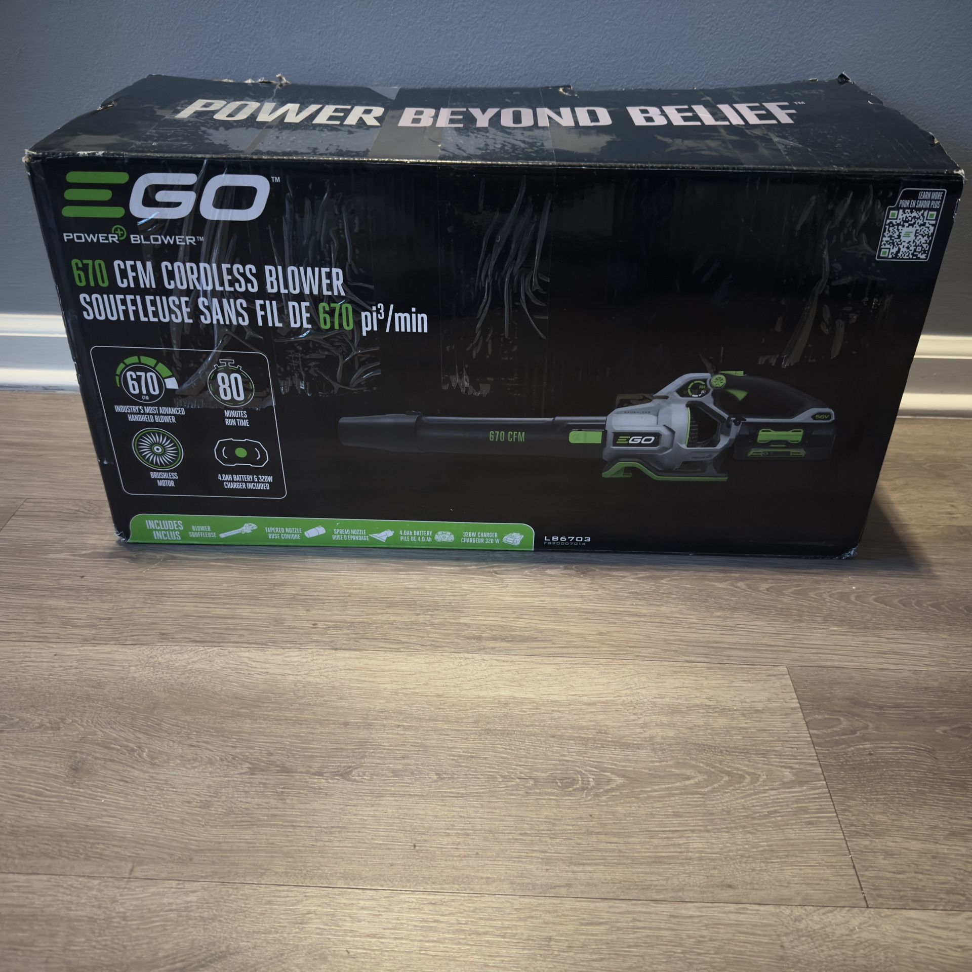 EGO POWER+ Leaf Blower, Cordless Electric 670 CFM, Includes 56V 4.0Ah Battery and Charger - LB6703