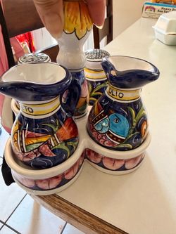 Italian Ceramic Oil and Vinegar Cruet Set