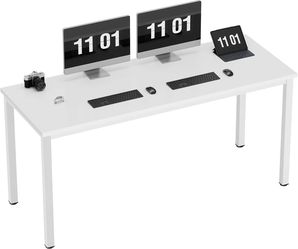 63 Inch Large Computer Office Desk - Modern Simple Style Home Gaming, Writing Table Student White 