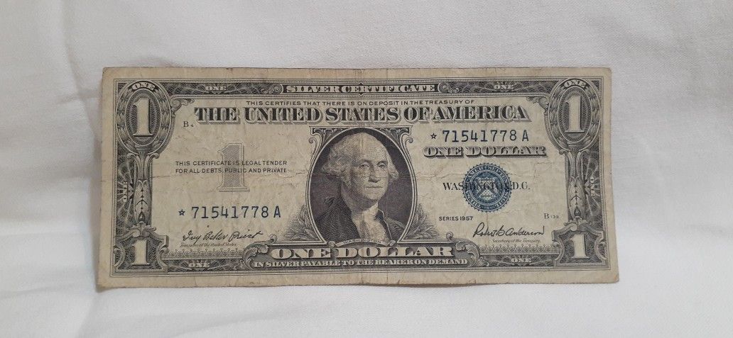 1957 $1 Dollar Bill Blue Star Silver Certificate.