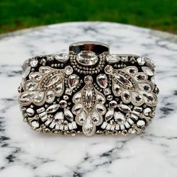  Stunning Silver and Black Clutch Purse with crystals and Rhinestones