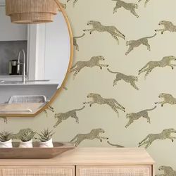 Scalamandre Dune Leaping Cheetah Peel and Stick Vinyl Wallpaper (Three Rolls Sealed)