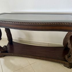Elegant Sofa Table / Mesa Consola Elegante – Carved Wood & Glass Top • Entryway / Sala Decor