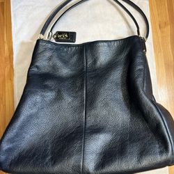 Coach Black Leather 3 Pocket Shoulder Handbag