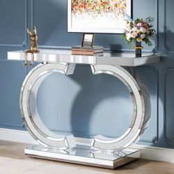 Mirrored Console Table, With Sparkling Crystal Inlays