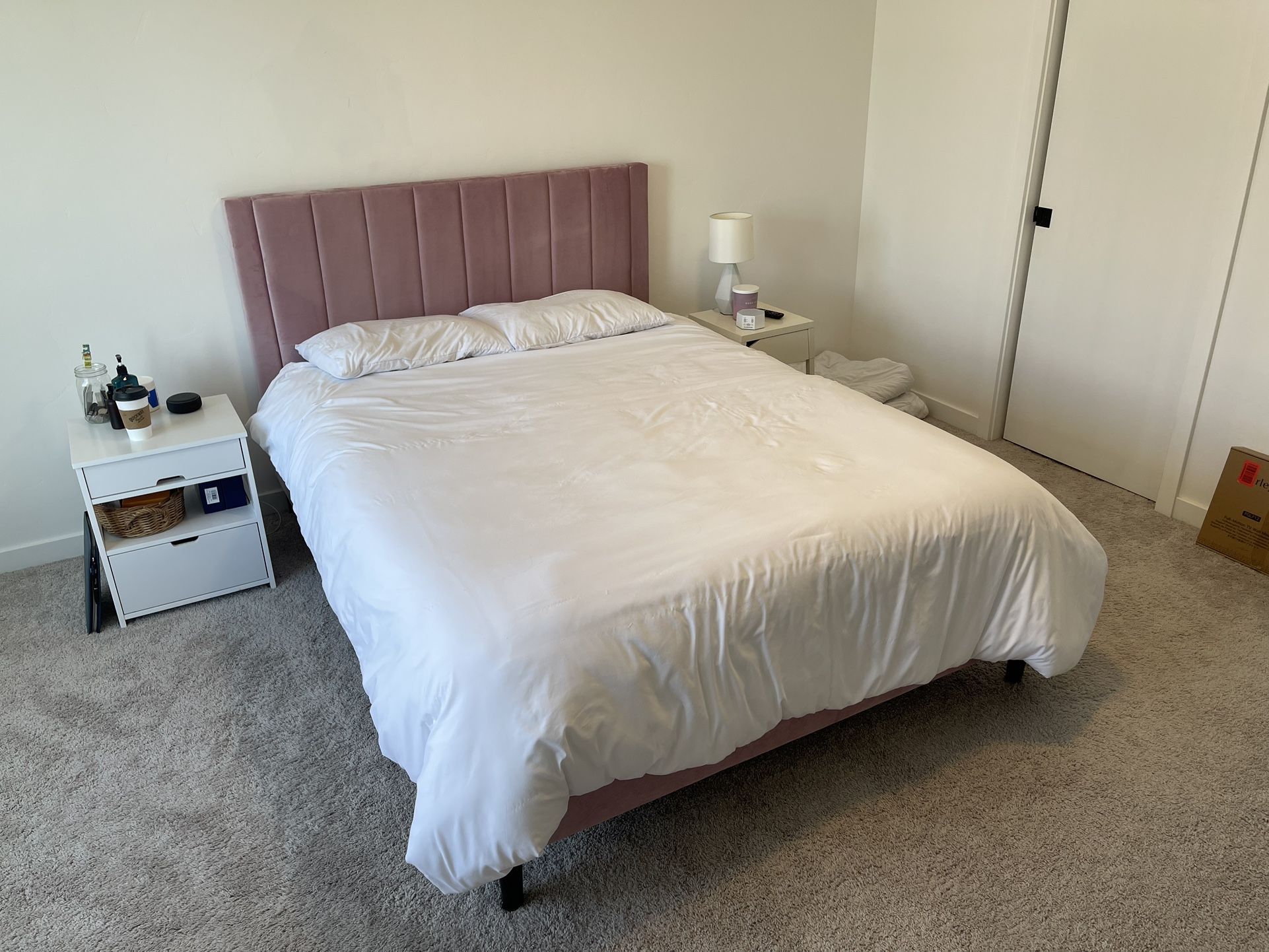 Queen Size Blush Rose Pink Platform Bed Frame 