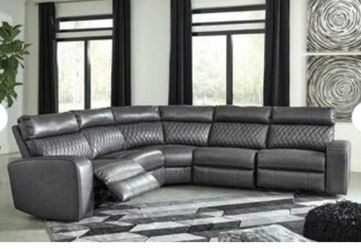 Modern Grey KUKA HOME Sectional Sofa with 3 Electric Power Recliners - Great Condition