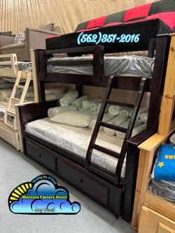 Twin full cherry bunk bed with trundle cama nueva colchones