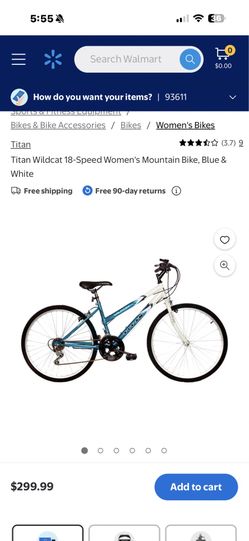 (LADIES) TITAN WILDCAT 18 SPEED MTB ALLOY RIMS V-STYLE BRAKES MODEL # 101-8415 COLOR: TEAL BLUE/WHITE