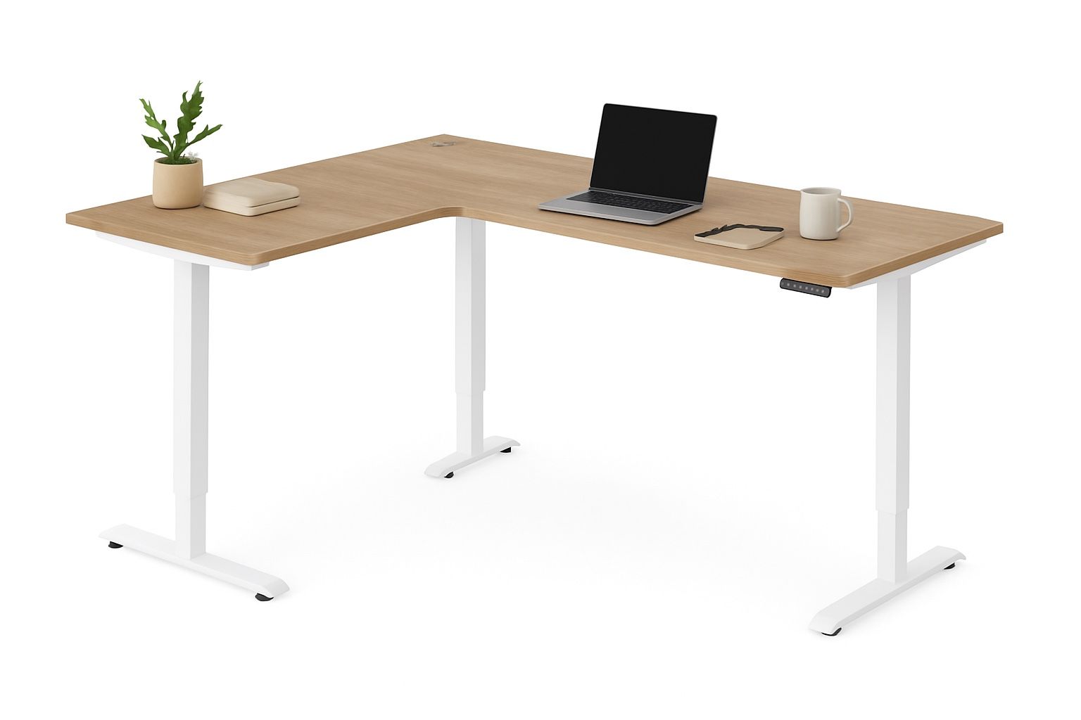  White Frame/Light Rustic Brown Top L shape Desk