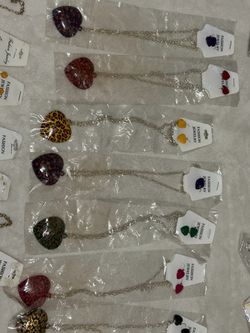 Leopard print heart, necklaces, and earrings sets