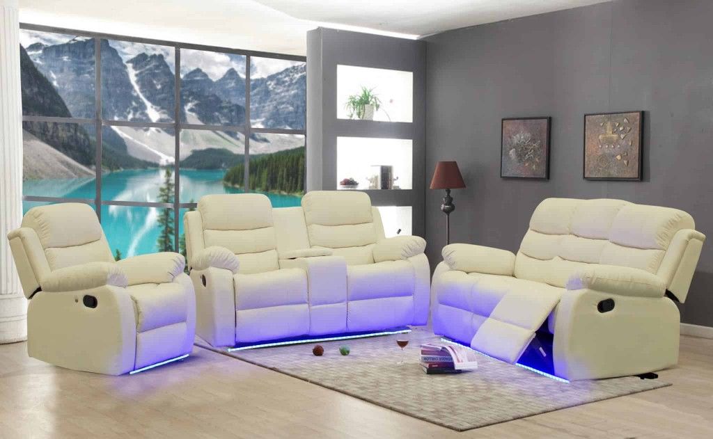 Set De Sofa Y Loveseat Reclinables Con Luz LED... SOFA AND LOVESEAT RECLINER SET