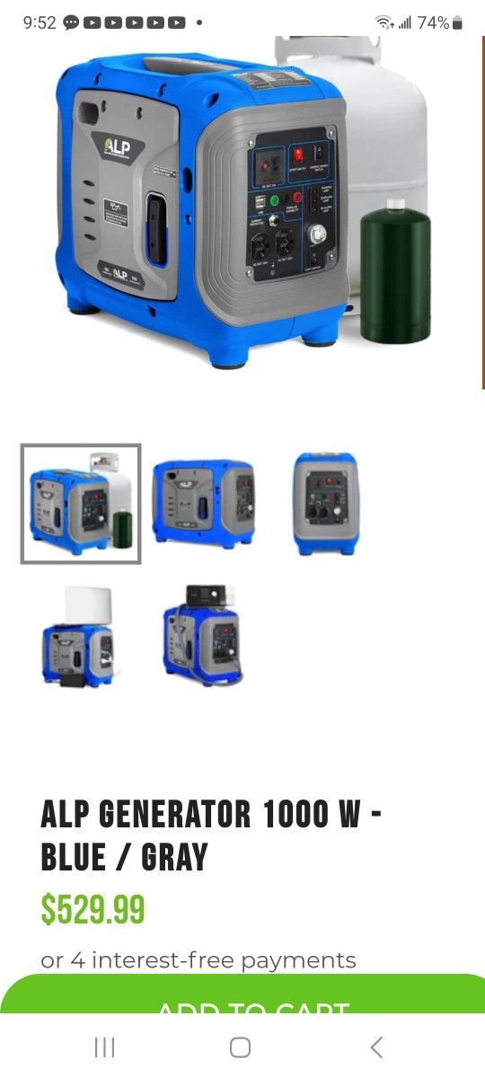 Alp 1000 Watt Propane Only Inverter Generator