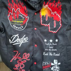 Dodge Demon x Reason Collab Varsity Black Suede Varsity Jacket 