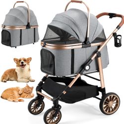 Pet Stroller for Medium Dogs and Cats up to 55lbs, Premium 3-in-1 Cat and Dog Stroller, with Detachable Carrier and One-Click Folding Design, with 4 W