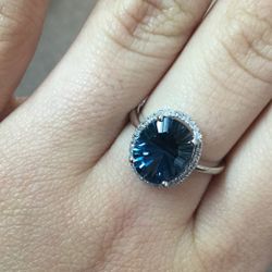 14K Blue Topaz Ring With Diamond Size 7