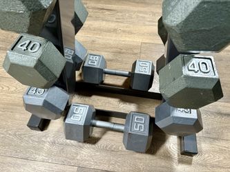Set Of Cast Iron Hex Dumbbells From 15s to 50s Pounders ( Total: 520 lbs. ) [  NO RACK INCLUDED - yes you can Buy It $]    