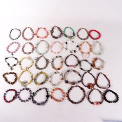 17 Glass Bead Beaded Plastic Wood Leather Bracelets Bangle Fashion Jewelry Lot