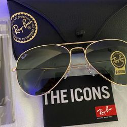 Ray-Ban Aviators 3025 58mm Unisex Sunglasses Gold Frame/Green lens