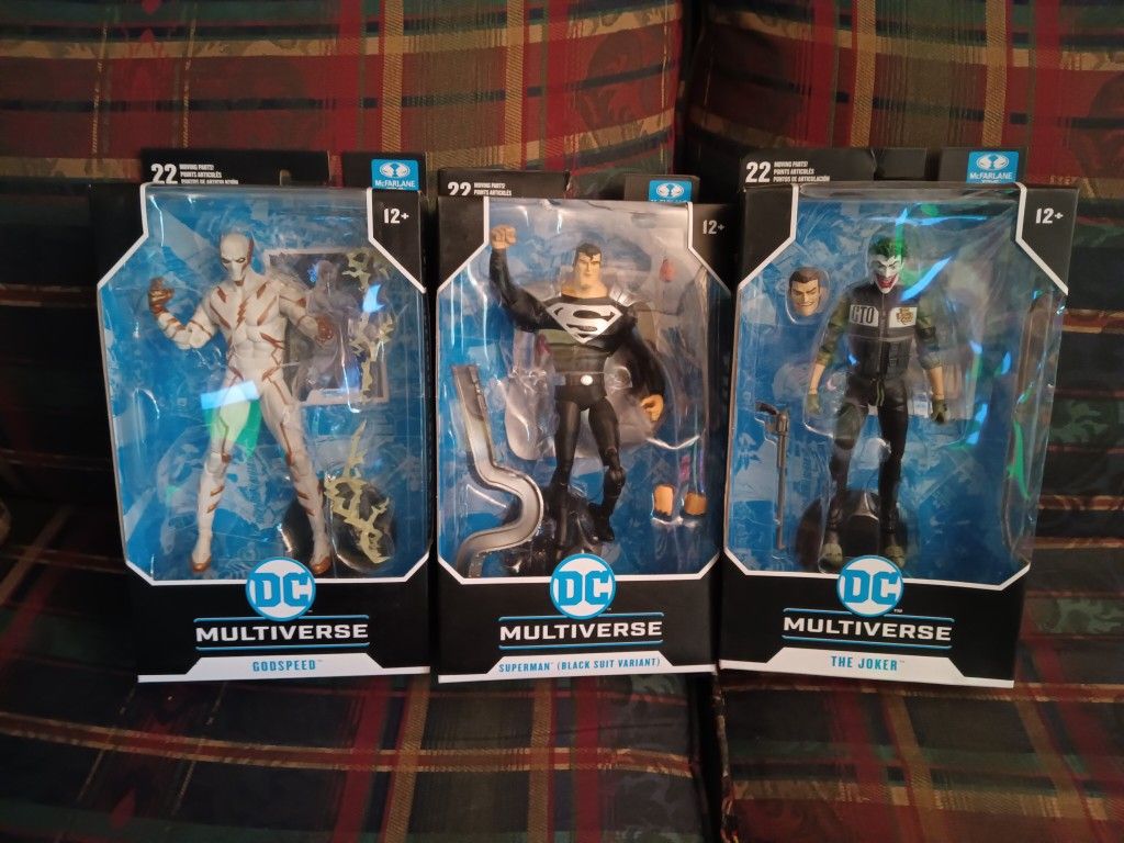 McFarland DC Multiverse figures Godspeed, The Joker and Superman (black suit variant)