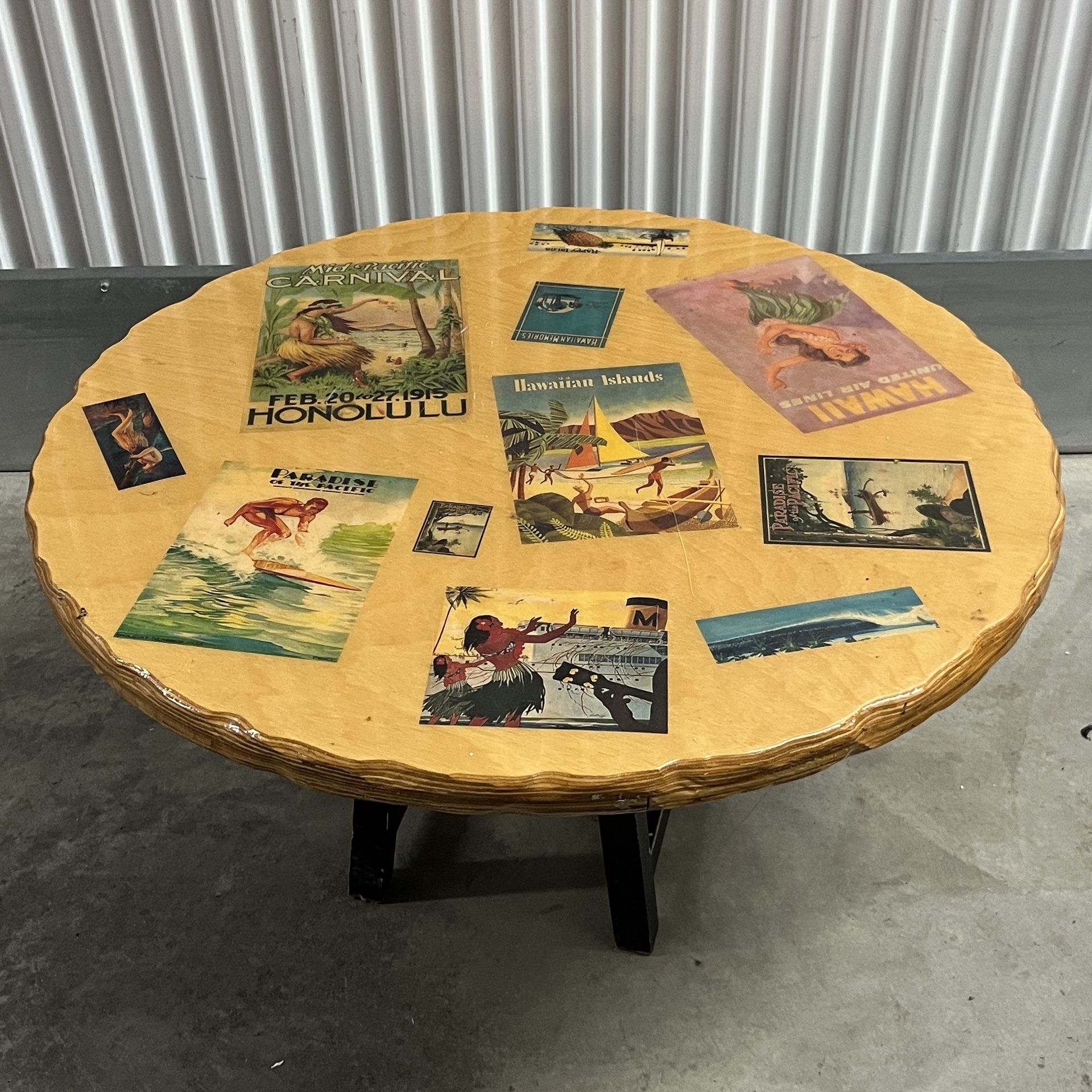 Coffee table with Hawaiian posters