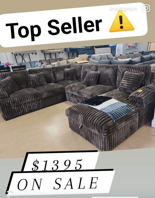 Super Plush U SHAPE Sectional. Has POP UP SLEEPER AND STORAGE CHAISE