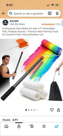 Euijoip Professional paint roller kit with 4 feet extendable pole