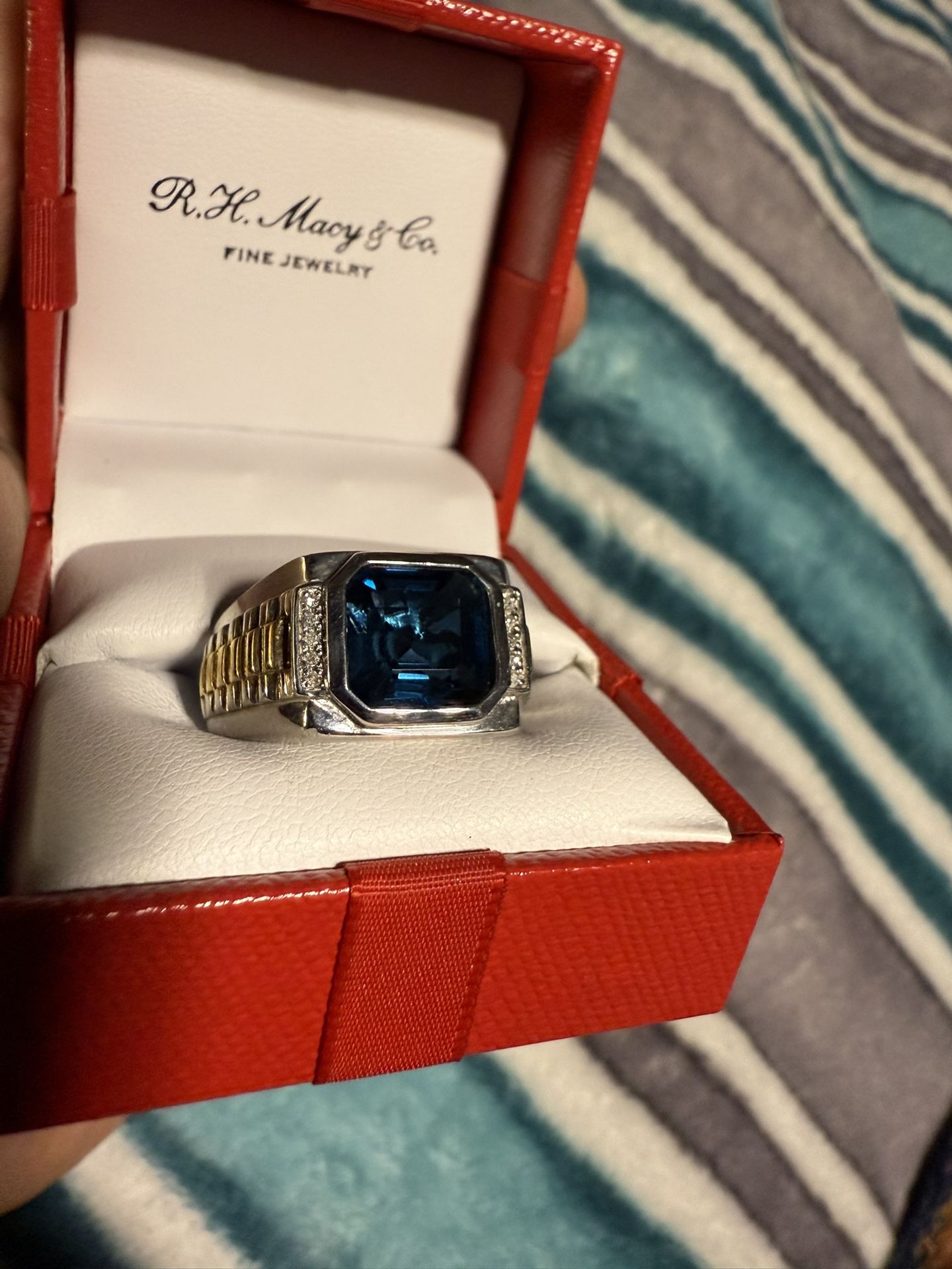 Men’s London Blue Topaz Ring In 925 Silver With Diamond Accents