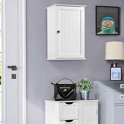 Wall Mounted Storage Cabinet w/Single Door 3 Tier Adjustable Shelf 