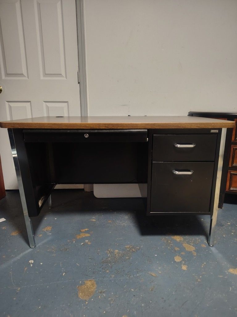 Black Desk with Wood Grain Finish