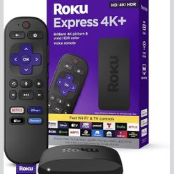 New Roku Express 4K+ | Roku Streaming Device 4K/HDR with Voice Remote, Free & Live TV