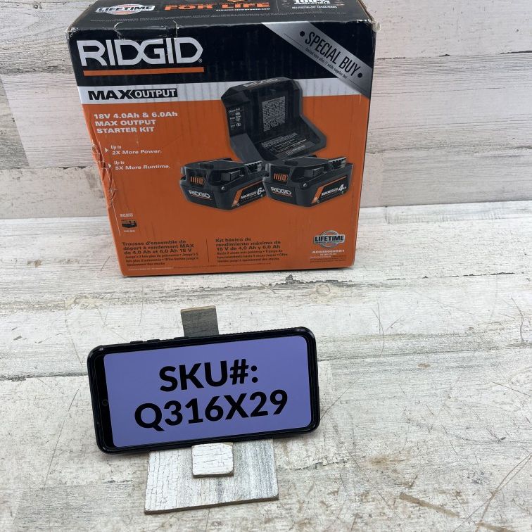 Ridgid 18V 2 Pack 6Ah & 4Ah MAX Output Batteries & Charger Kit with Bag