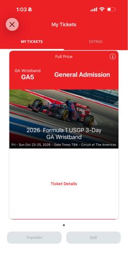 COTA 2026 Formula 1 USGP 3-Day GA Wristband