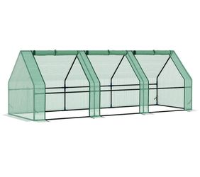 Outsunny 9' x 3' x 3' Portable Mini Greenhouse Outdoor Garden with Large Zipper Doors and Water/UV PE Cover, Green