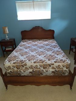 French Provincial Wood Double Bed Frame With Mattress and Box Spring Included