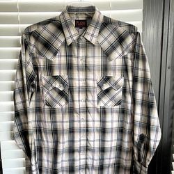 Plains Western Wear Snap Up Shirt - Pearl Snap -Plaid -Long Sleeve - Mens L Tall