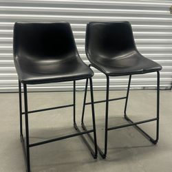 Set of 2 Modern Leather Black Bar Stools