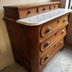 Antique Wood Dresser with "Granite-Like" Top Shelf + 3 additional small drawers