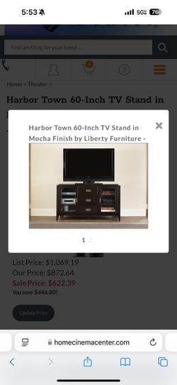 Harbor Town 60-Inch TV Stand in Mocha Finish by Liberty Furniture - 349-TV00