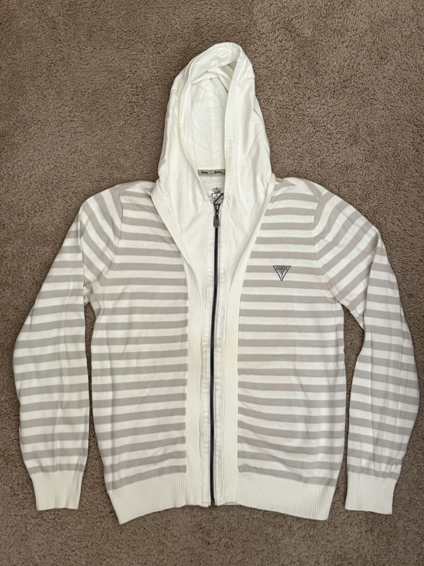 GUESS Sweatshirt Hoodie Zipper Stripe Pullover M