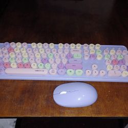 Ubotie Wireless Keyboard And Mouse- Vintage Syle Rounded Keys Purple