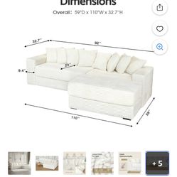 smilesun Luxe Oversized L Shaped Sofa with Chaise，Comfy Faux Fur Plush L Shaped Sectional Couches with 8 Pillows，Soft Fluffy Upholstered 