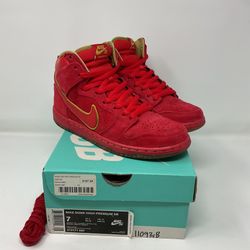2014 Nike Sb Dunk High Premium Chinese New Year 313171-667 Red Men Size 7 Sneakers Gold