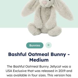 Jellycat Medium Bashful Oatmeal Bunny 
