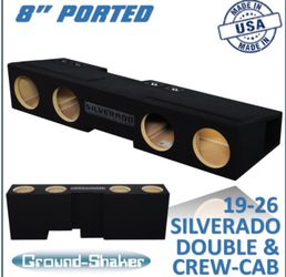 Black 8" Quad Ported Sub Box, Fits 19-26 Chevy Silverado Double & Crew-Cab