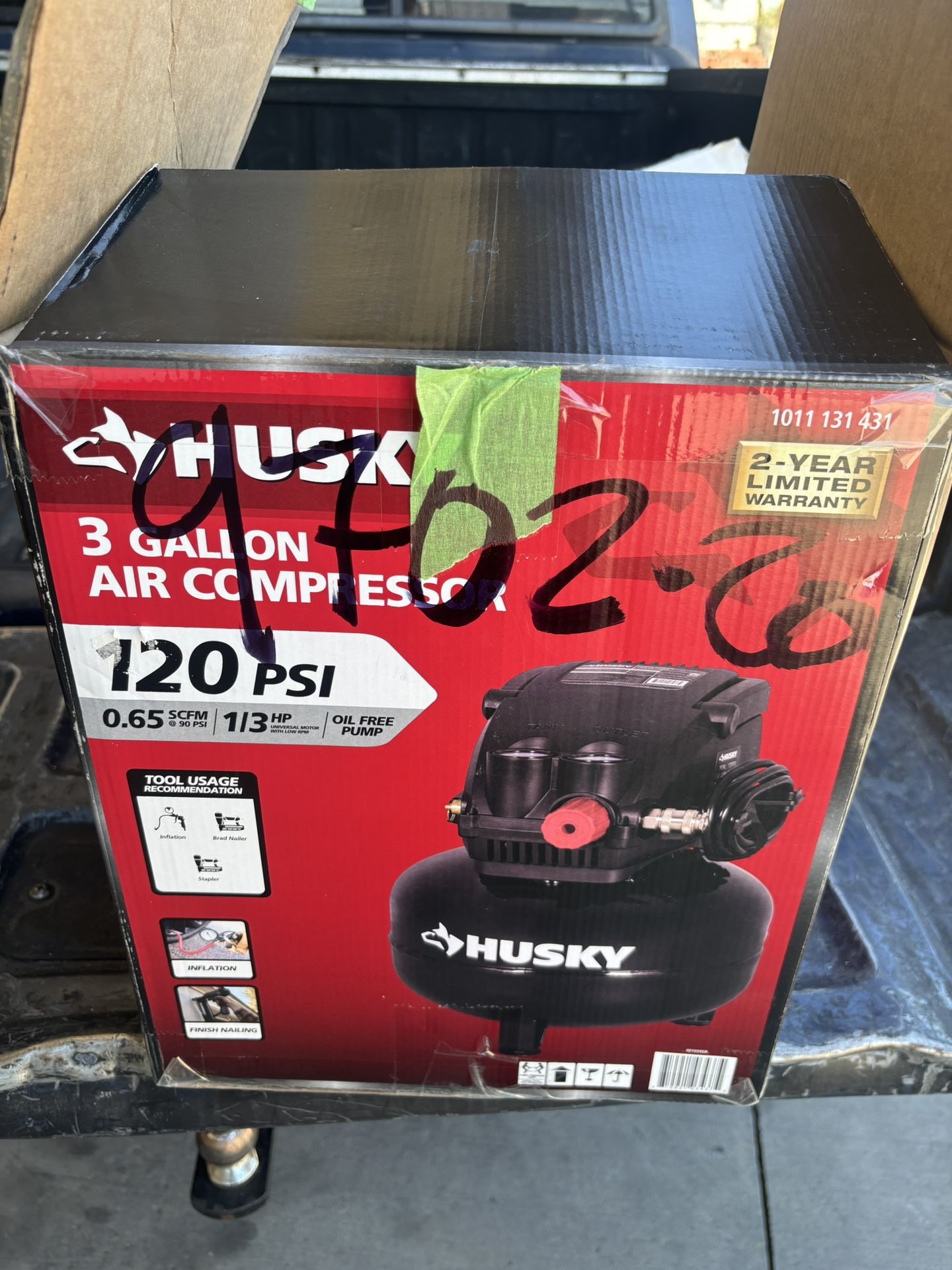 3 Gal. 120 PSI Portable Electric Oil-Free Light Duty Pancake Air Compressor with Fold Down Handle and 1-Quick Coupler