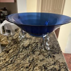 1993 Arthur Court Cast Aluminum Rabbit Bowl Holder — Overcast Studio With Blue Bowl