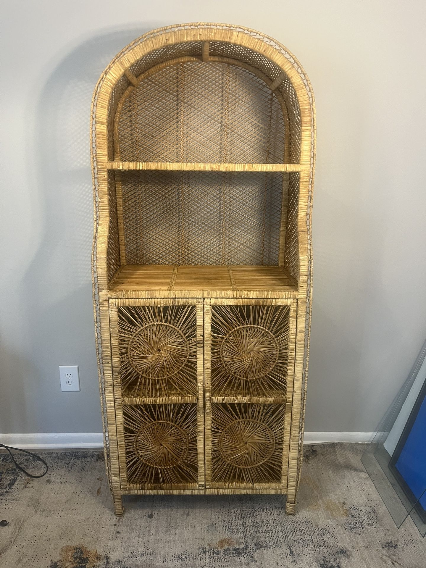 Large Vintage Rattan 4 Level Shelf