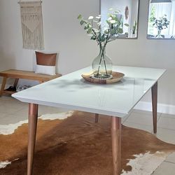Dining Table With Glass Top In White Gloss 