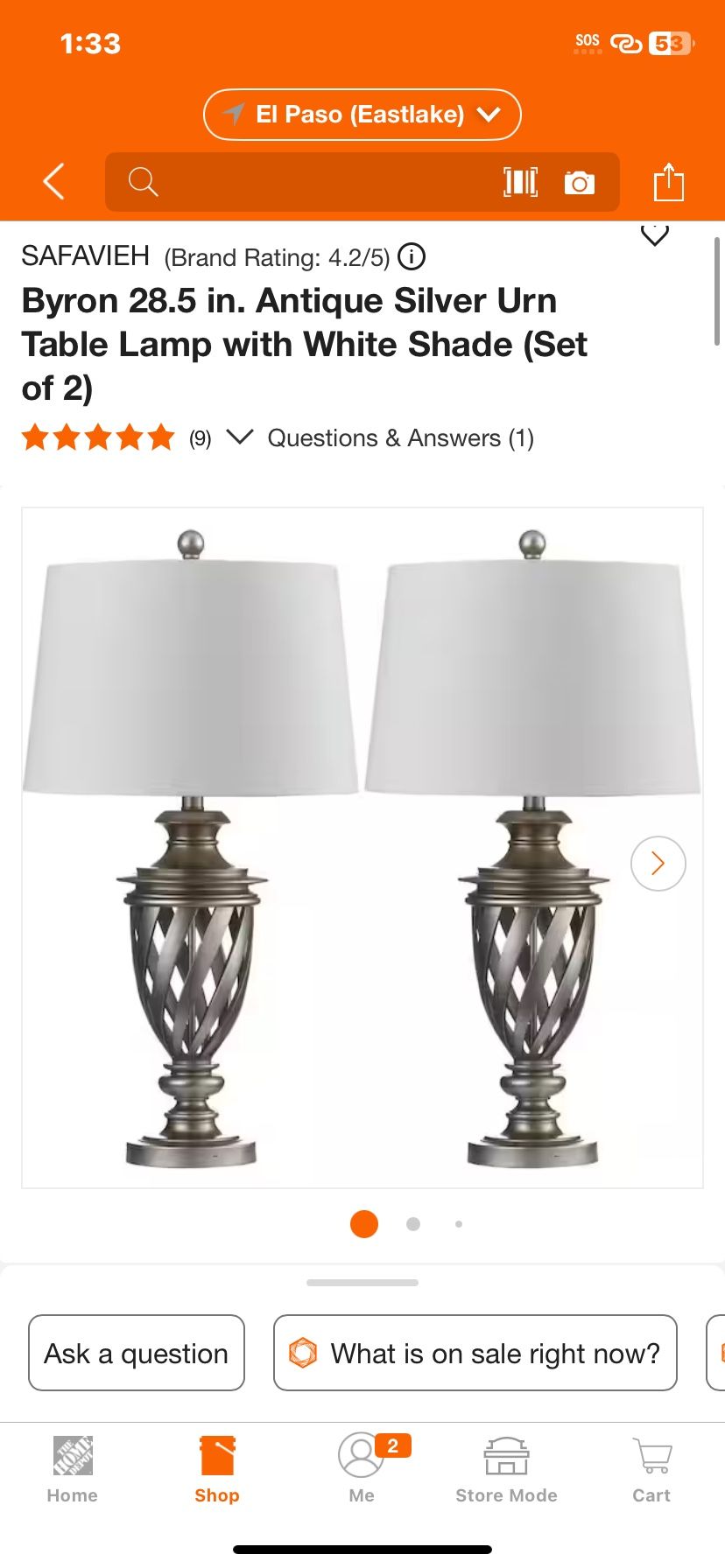 SAFAVIEH (Brand Rating: 4.2/5) Byron 28.5 in. Antique Silver Urn Table Lamp with White Shade (Set of 2)